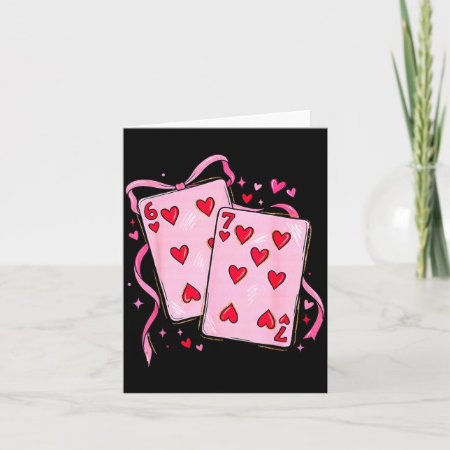 Playing Cards 6 7 Of Hearts 67 Six Seven Bow Valen Karte (Vorderseite)