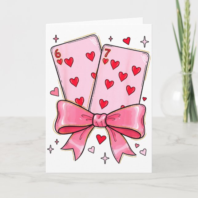 Playing Cards 6 7 Of Hearts 67 Six Seven Meme Bow  Karte (Vorderseite)