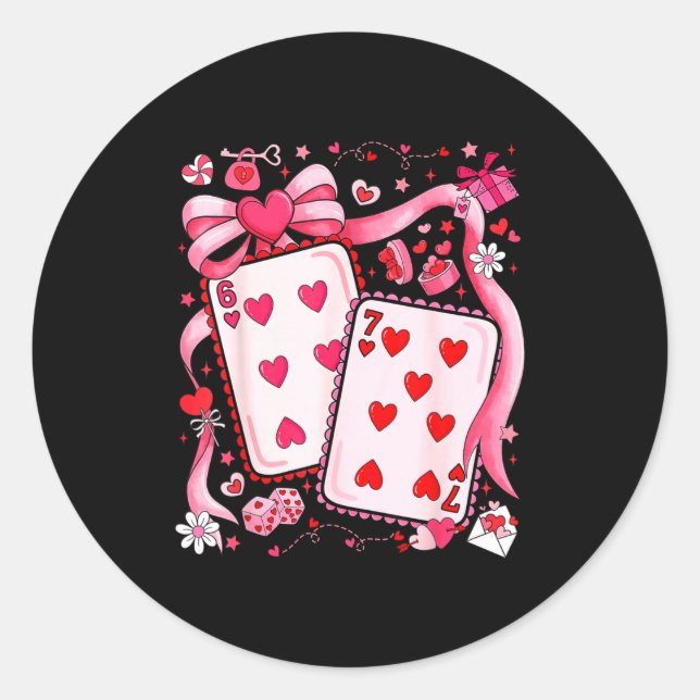 Playing Cards Valentine 67 Coquette Bow Couple Mat Runder Aufkleber (Vorderseite)