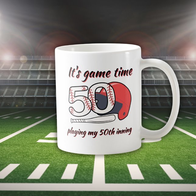 Playing His 50th Inning Baseball Birthday Party Kaffeetasse (Von Creator hochgeladen)