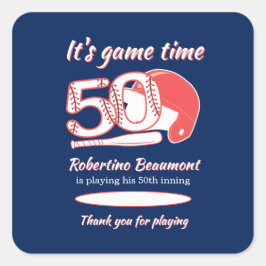 Playing His 50th Inning Baseball Birthday Party Quadratischer Aufkleber