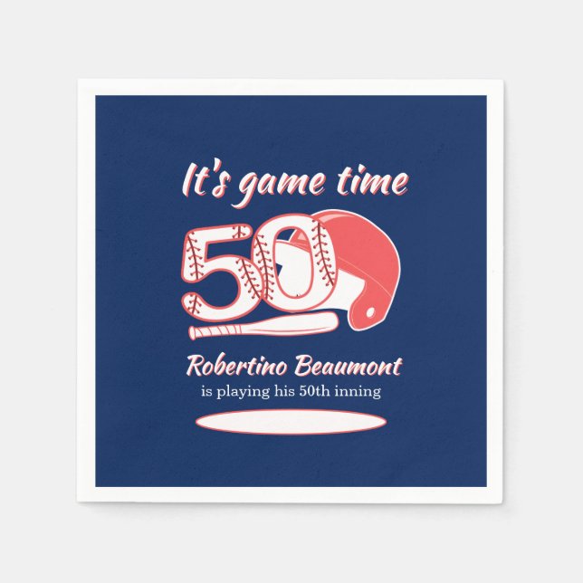 Playing His 50th Inning Baseball Birthday Party Serviette (Vorderseite)