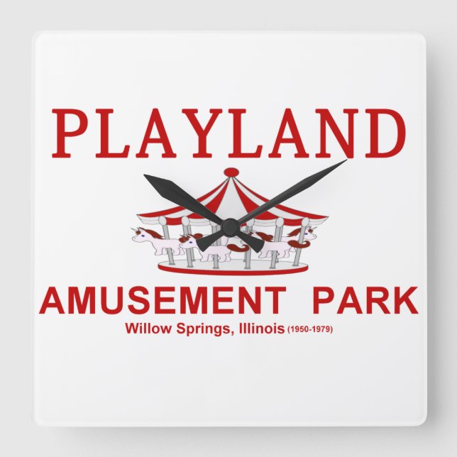 Playland Vergnügungspark, Willow Springs, IL Quadratische Wanduhr (Vorderseite)