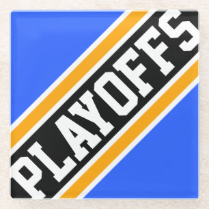 PLAYOFFS Bright Blue Yellow Black Racing Stripes Glasuntersetzer
