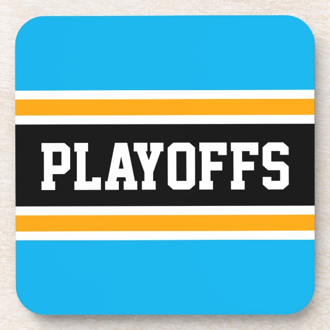 PLAYOFFS Fun Bold Sky Blue Yellow Black Stripes Getränkeuntersetzer (Vorderseite)