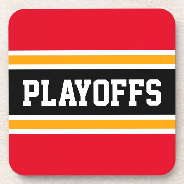 PLAYOFFS Fun Fett Bright Red Yellow Black Stripes Getränkeuntersetzer (Vorderseite)