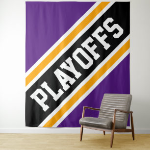 PLAYOFFS Royal Lila Yellow Black Slant Streifen Wandteppich