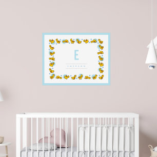Playplay Baby Ducks Blue Monogram Kinderzimmer Wal Poster