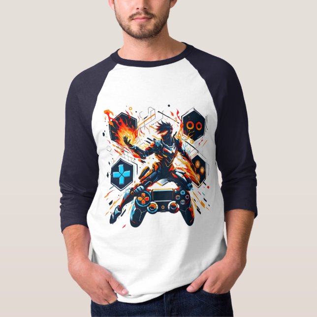 PlayStation-Gaming-Held Feuer Controller Kunst T-Shirt (Vorderseite)