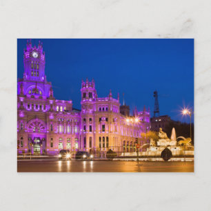 Plaza de Cibeles am Abend in Madrid Postkarte