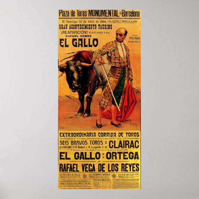 Plaza del toros, Stierkämpfer, Barcelona, Vintag Poster (Vorne)