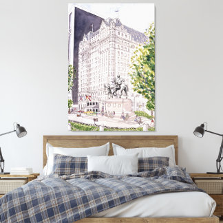 Plaza Hotel NYC Aquarell auf Leinwand Rahmen