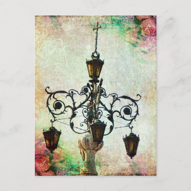 Plaza Light Floral Grunge Postkarte (Vorderseite)
