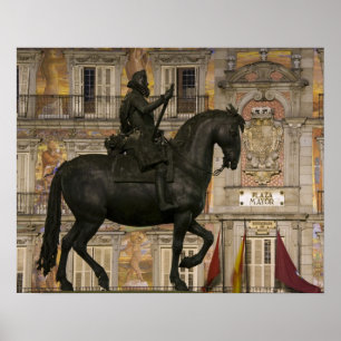Plaza Mayor mit Statue Filipe III, Madrid, Poster