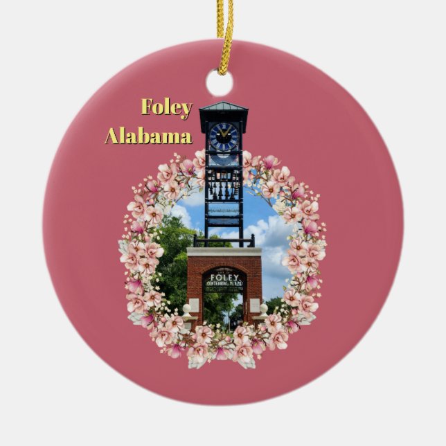 Plaza Uhr, Foley Alabama Pink Shade Keramik Ornament (Vorne)
