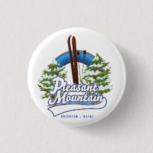 Pleasant Mountain Ski Bridgton Logo. Button