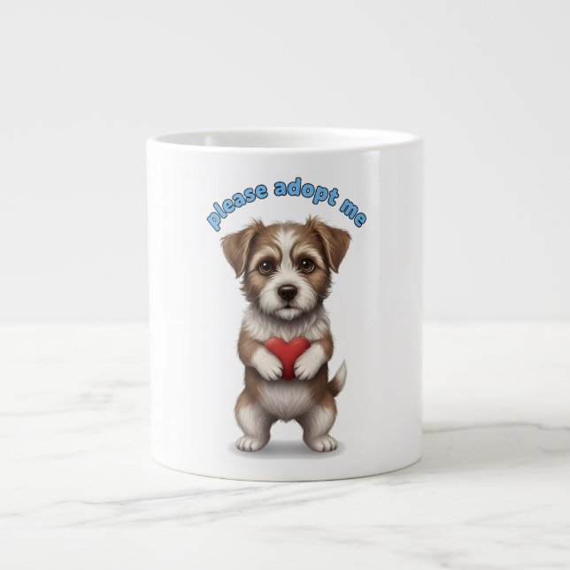 Please Adopt Me – Cute Rescue Dog Illustration wit Jumbo-Tasse (Vorderseite)