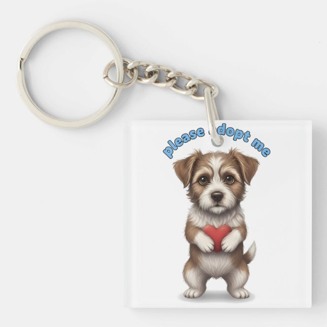 Please Adopt Me – Cute Rescue Dog Illustration wit Schlüsselanhänger (Vorderseite)