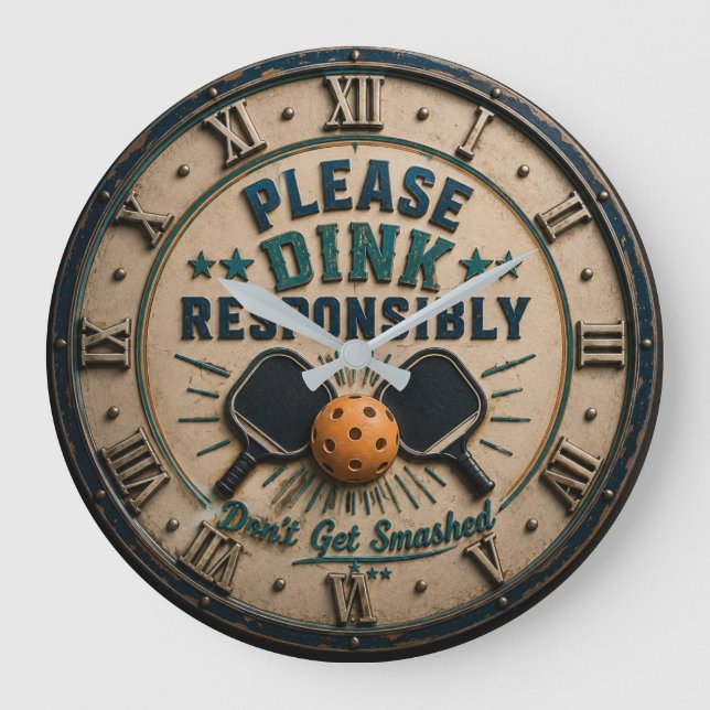 Please Dink Responsibly Funny Pickleball Große Wanduhr (Vorderseite)