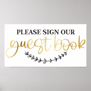 Please Sign Our Guestbook White Gold Wedding Poster