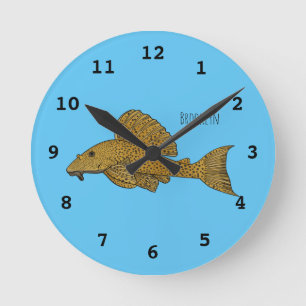 Pleco fish cartoon illustration runde wanduhr