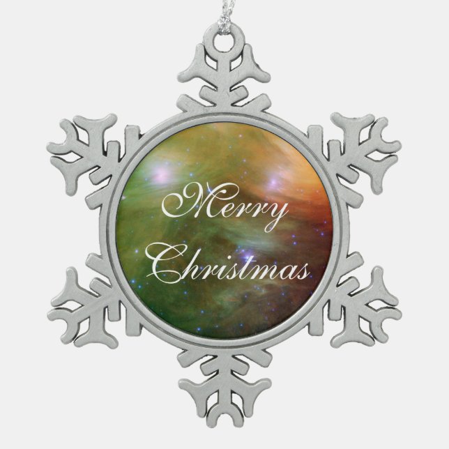 Pleiades Sterne im Infrarot SSC2007 07A Schneeflocken Zinn-Ornament (Vorderseite)