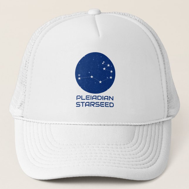 Pleiadian Starseed Hat - Blue & White Trucker Styl Truckerkappe (Vorderseite)