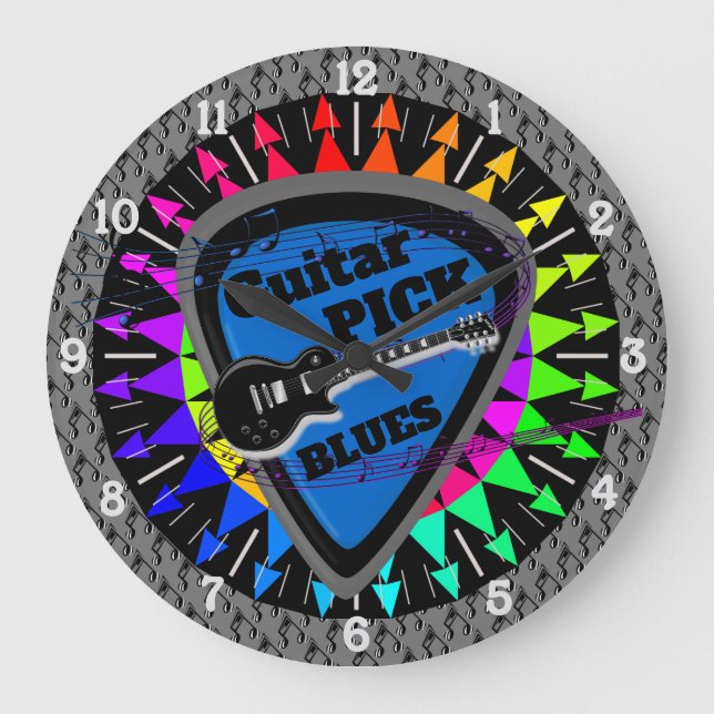 Plektrum Blues Music Wall Clock Große Wanduhr (Vorderseite)