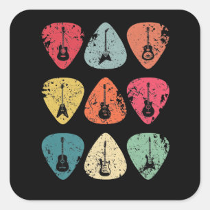 Plektrum Retro Vintag für Gitarristen Bassist Quadratischer Aufkleber