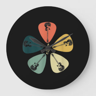 Plektrum Shirt. Retro-Stil, Geschenk für Gitarrist Große Wanduhr