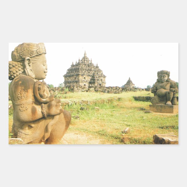 Pleosan buddhist temple, Prabanam, Java, Indonesie Rechteckiger Aufkleber (Vorderseite)
