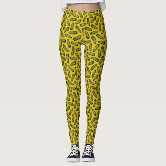 Plethora Pickles - grüne und gelbe Gherkins Leggings (Vorderseite)