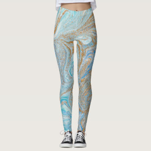 Plexiglas aus Marmor, blau mit goldfarbenem Glanz Leggings