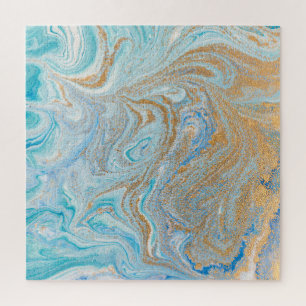 Plexiglas aus Marmor, blau mit goldfarbenem Glanz Puzzle
