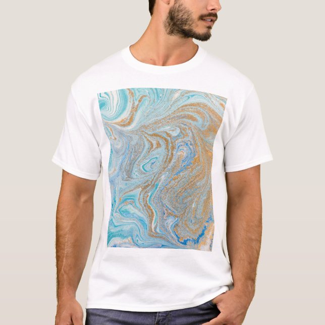 Plexiglas aus Marmor, blau mit goldfarbenem Glanz T-Shirt (Vorderseite)