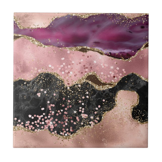 Plink Black Gold Glitzer Marble Agate Fliese (Vorderseite)