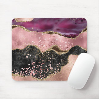 Plink Black Gold Glitzer Marble Agate Mousepad