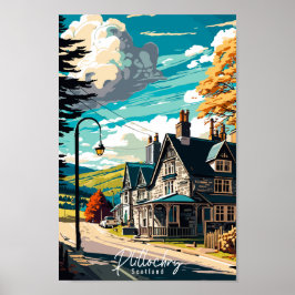 Plitlochry Scotland Vintage Illustration Poster