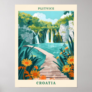Plitvice Croatia Elegante Art Vintage Poster