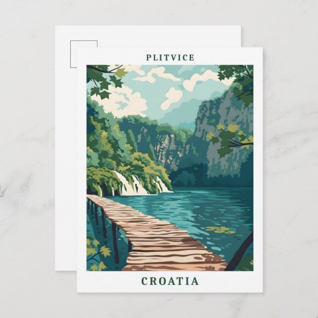 Plitvice Croatia Elegante Art Vintage Postkarte (Vorne/Hinten)