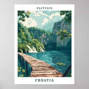 Plitvice Kroatien Elegante Kunst Vintage Reise Poster