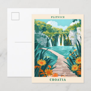 Plitvice Kroatien Elegante Kunst Vintage Reise Postkarte
