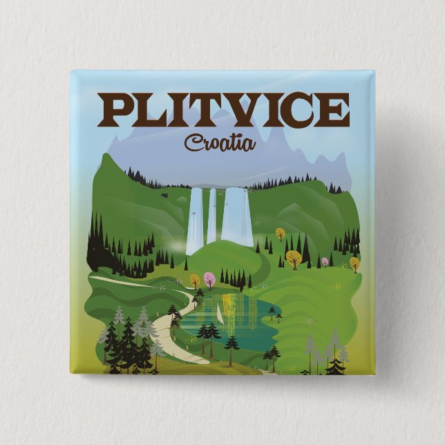 Plitvice Kroatien Reiseplakat Button (Vorderseite)