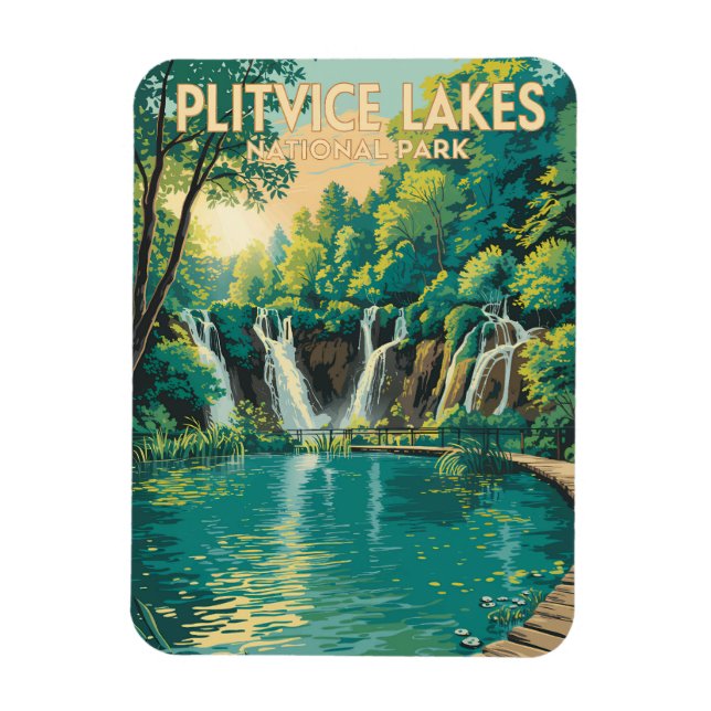Plitvice Lakes National Park Illustration Travel Magnet (Vertikal)