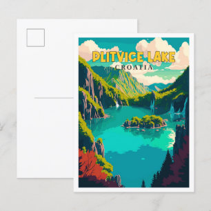 Plitvice See Croatia Vintage Illustration Postkarte