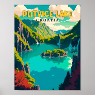 Plitvice-See Kroatien vintage Reiseillustration Poster