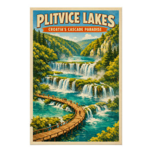 Plitvicer Seen, Kroatien, in klassischer Retro-Rei Poster