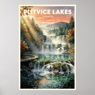 Plitvicer Seen Kroatien Vintage Reise Poster