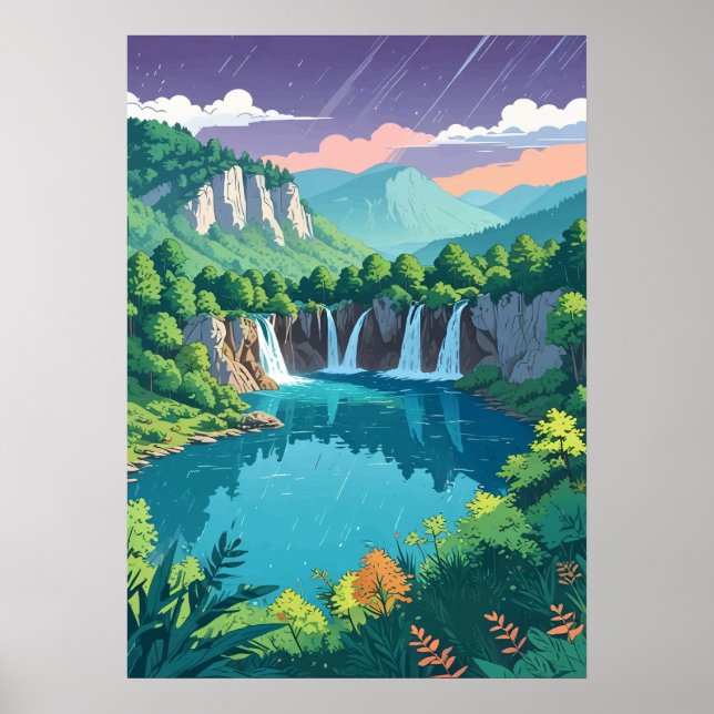 Plitvicer Seen Wasserfall Kunst Poster (Vorne)