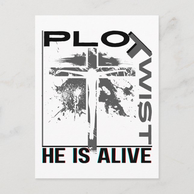 Plot Drehung Er lebt Ostern Jesus ist lebendig Got Postkarte (Vorderseite)